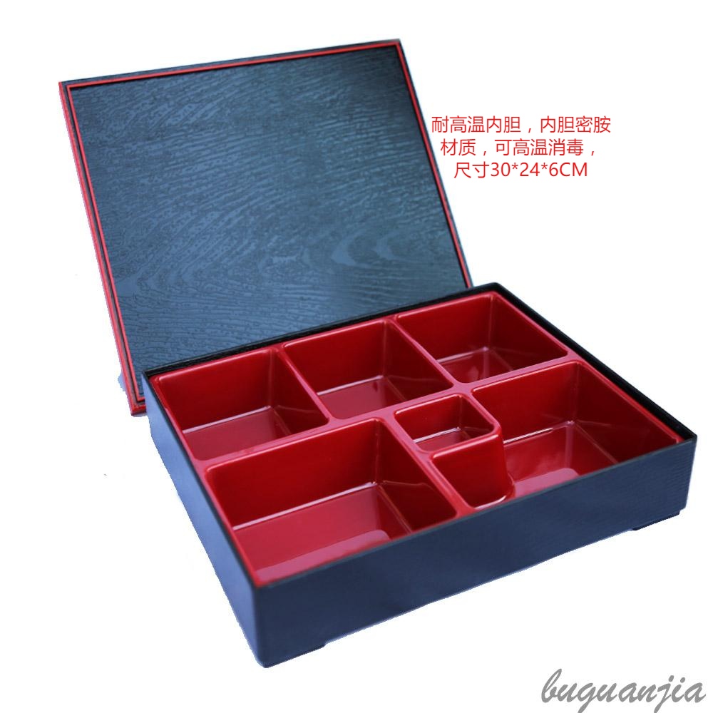 耐高溫木紋蓋六格日式便當盒 一款時尚便攜的餐具 (8.3折)