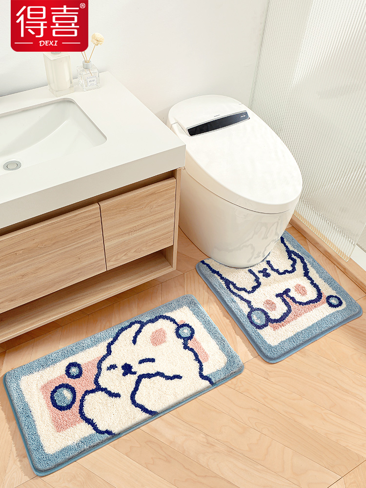 衛生間吸水門墊兔年地毯厠所防滑墊馬桶腳墊家用兒童浴室吸水地墊