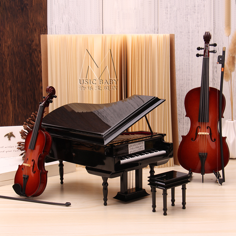 歐式風格木質音樂盒 生日送禮 八音盒擺件 小提琴吉他大提琴豎琴 (2折)