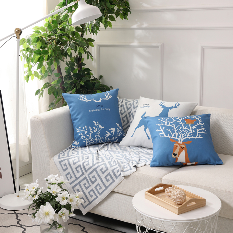 北歐棉麻麋鹿抱枕套風格獨特打造溫馨客廳增添舒適感 (8.3折)