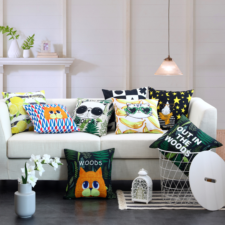 簡約現代風格北歐風抱枕沙發棉麻靠枕貓頭鷹動物圖案樣板房靠墊