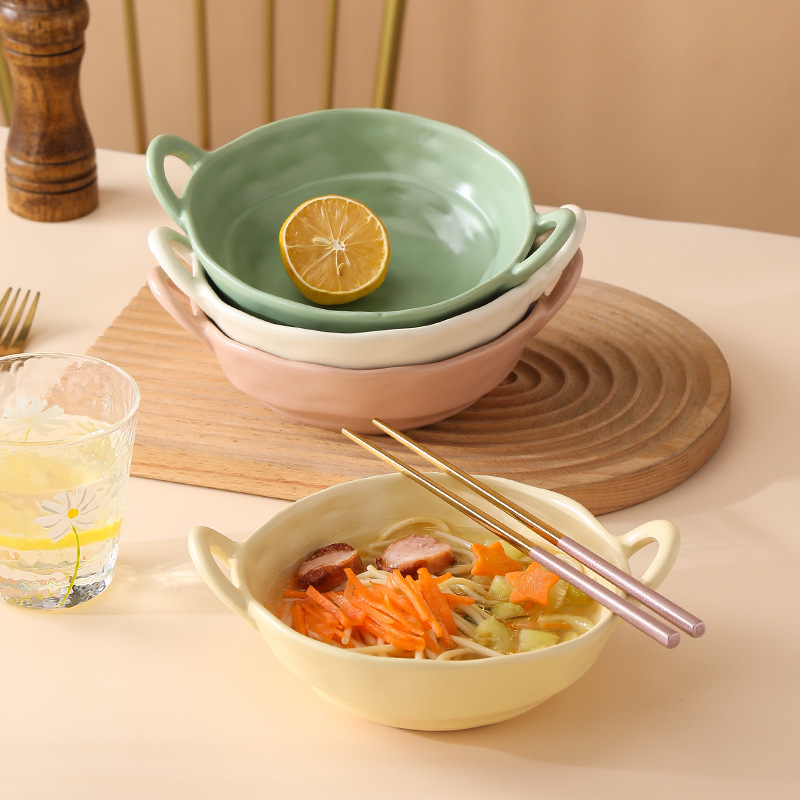 日式北歐風不規則異形雙耳大號創意湯碗