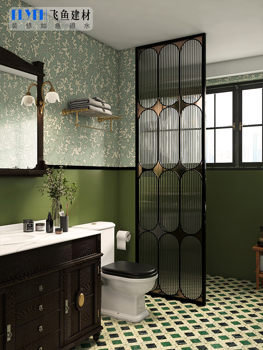 橄欖綠風格復古法式柔光花磚瓷磚廚房浴室臥室衛生間精雕面裝飾 (3.4折)