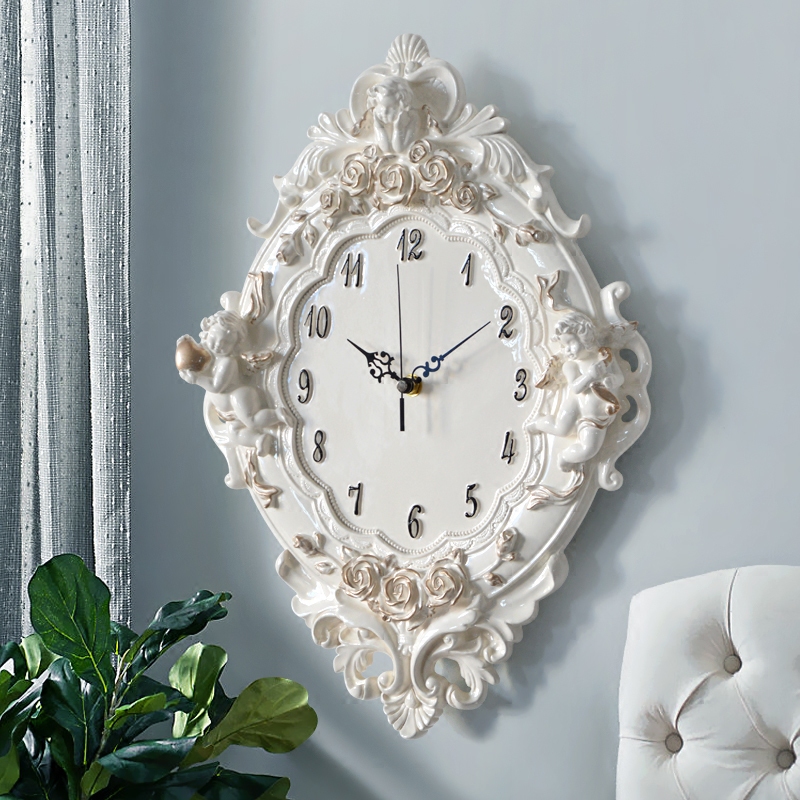歐式風掛鐘裝飾客廳臥室靜音時鐘創意藝術鐘錶掛錶石英鐘16英寸