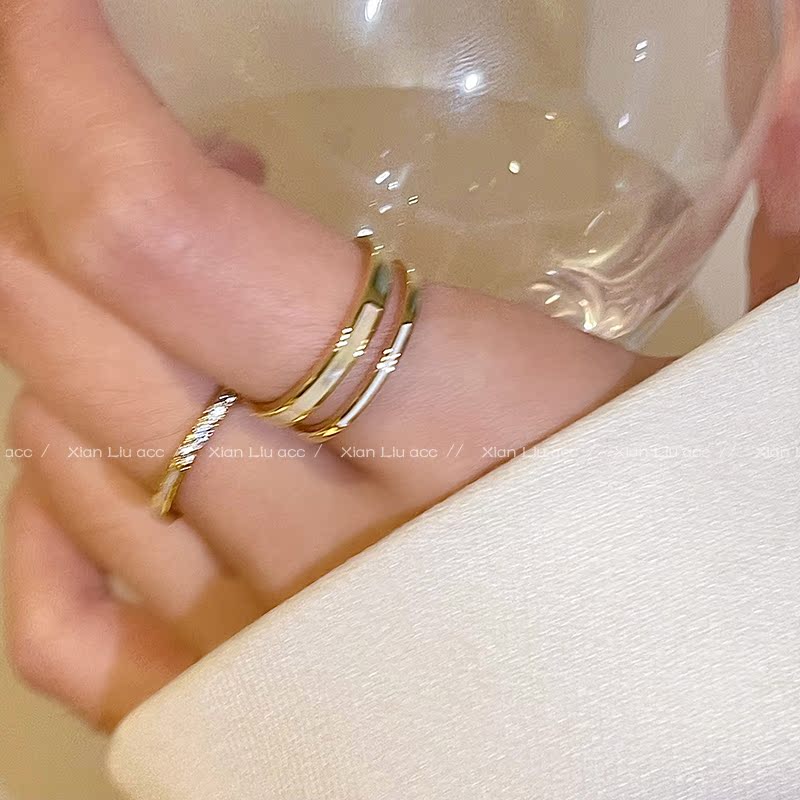 氣質貝殼雙層戒指 日韓風時尚個性指環 雙層開口戒指