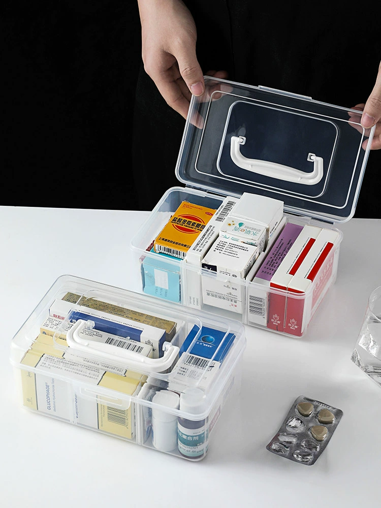 透明便攜式藥盒 收納手提雙層緊急醫藥箱