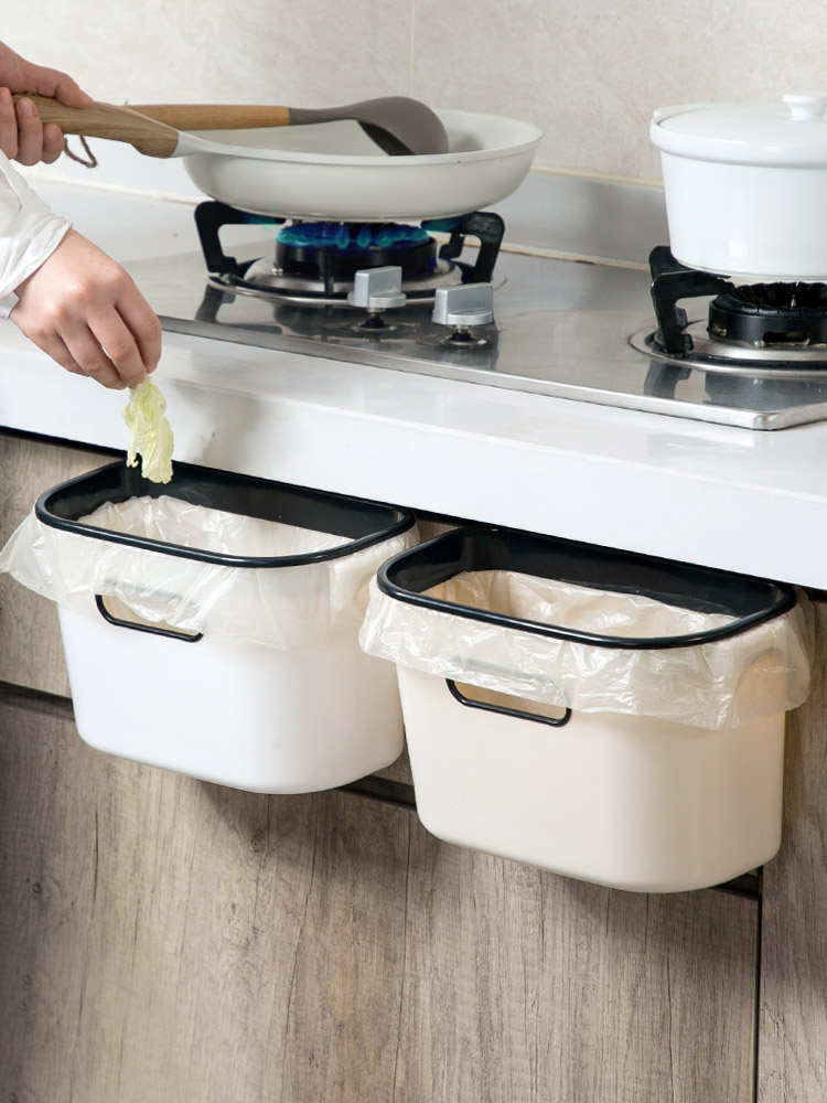 廚房免打孔分類垃圾桶 櫥門壁掛廚餘收納籃 家用多功能塑料廢紙簍