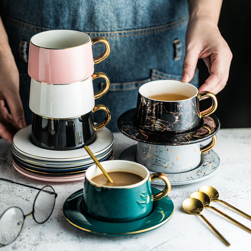北歐風陶瓷咖啡杯禮盒裝精緻勺具時尚花茶杯居家辦公好禮