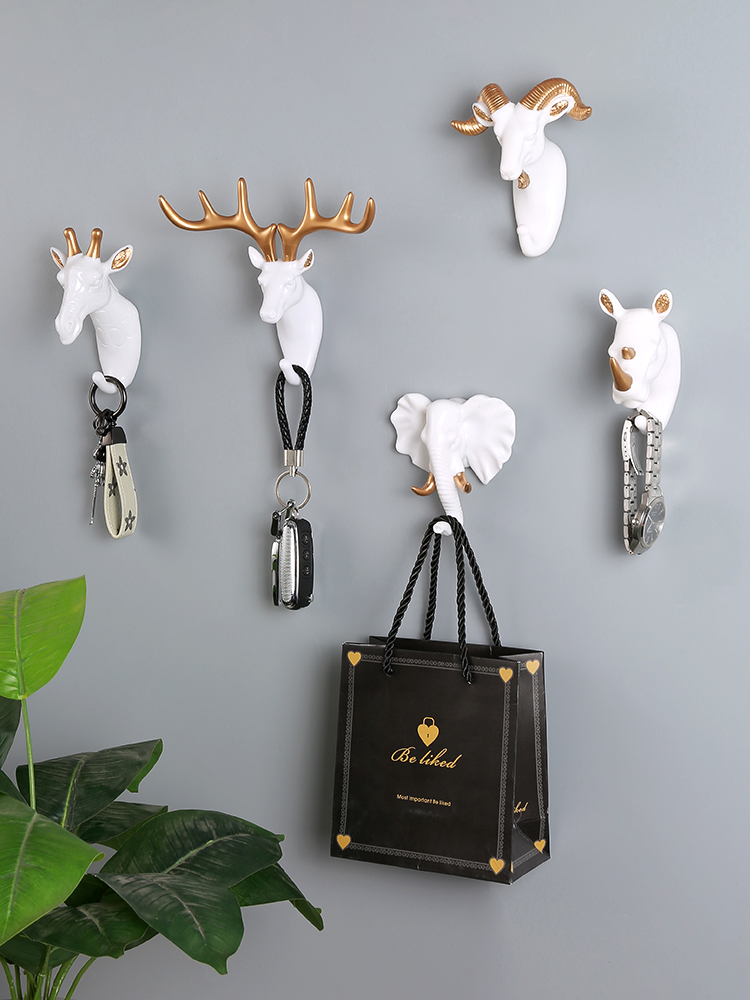輕奢創意動物掛鉤衣帽鈅匙掛鉤玄關門後牆上鹿頭多功能壁掛裝飾