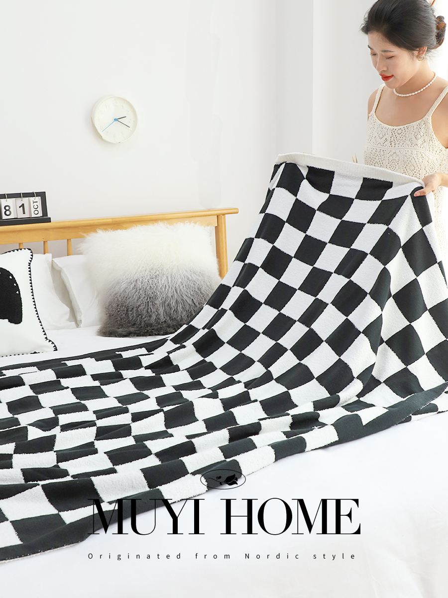 北歐風經典棋盤格絨毯冬日加厚保暖客廳臥室多功能地毯 (8.3折)