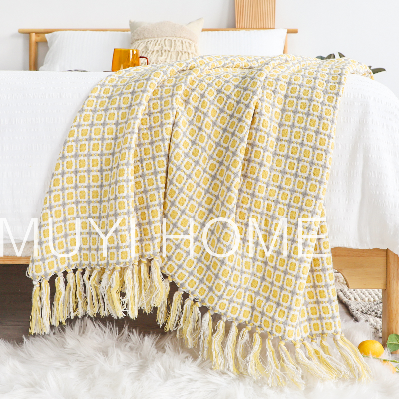 北歐幾何針織休閒沙發毯民宿樣板間裝飾毯130220cm含流蘇
