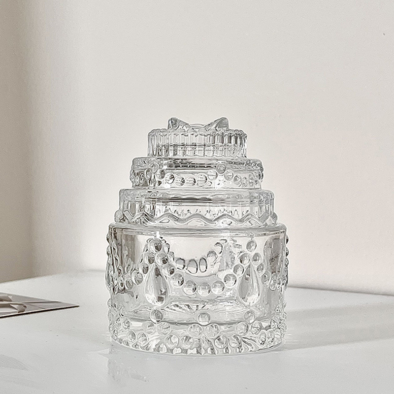 蛋糕造型玻璃罐 甜美復古風收納盒 收納化妝棉首飾小物
