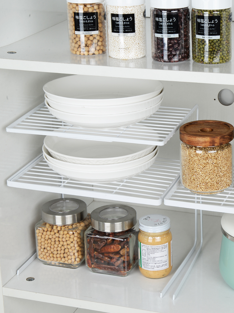 櫥櫃置物架 分隔神器 碗架收納架 廚房櫃子分層 冰箱內部置物架 日式風格 免打孔 金屬材質
