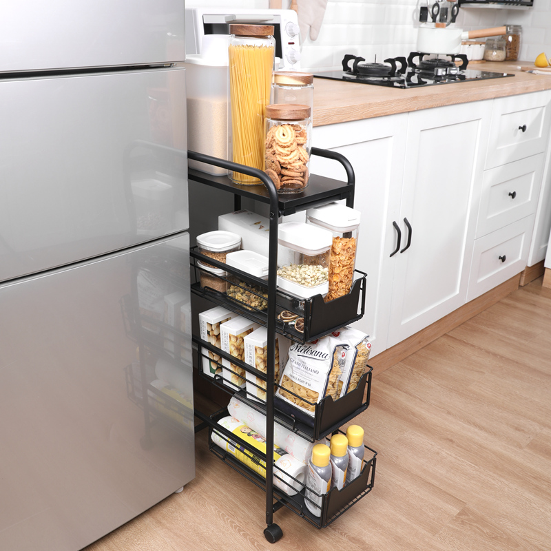廚房神器可移動夾縫收納置物架打造整齊無縫隙的廚房空間