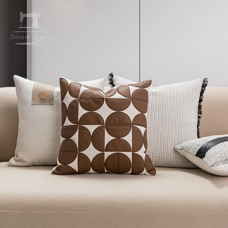 簡約時尚北歐風抱枕客廳沙發靠墊幾何圖案PU皮革材質 (7.4折)