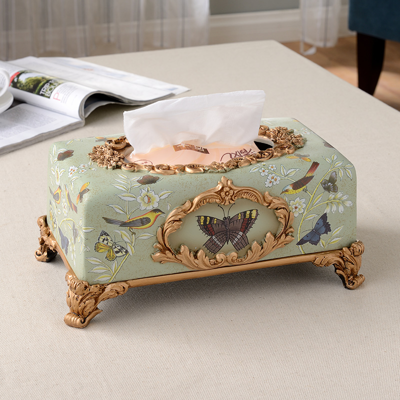 歐式風格樹脂紙巾盒裝飾品客廳茶几抽紙盒創意家用擺件
