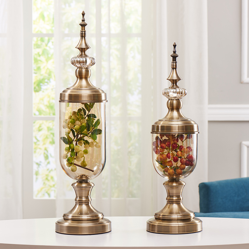 歐式新古典水晶玻璃創意輕奢花瓶套裝 客廳電視櫃裝飾品擺件