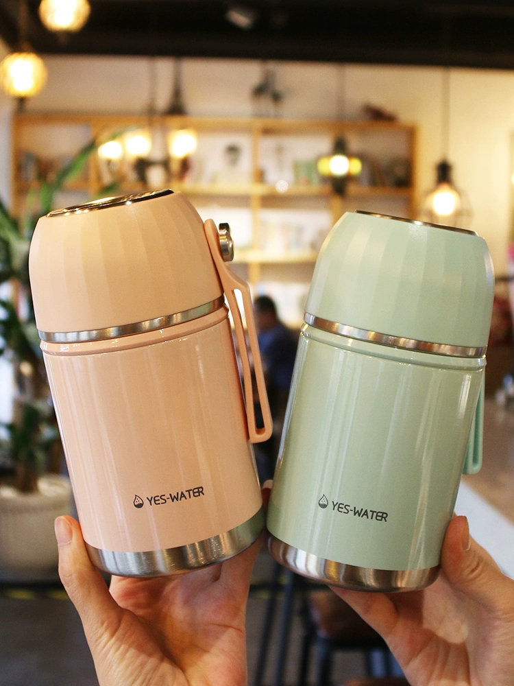 韓式馬卡龍色不鏽鋼保溫杯 燜燒罐女士上班帶飯便當暖壺