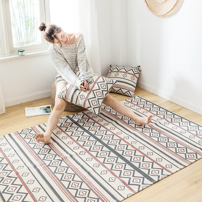 北歐現代簡約棉麻材質地毯可水洗適用於客廳臥室或門廳等空間多款顏色可選