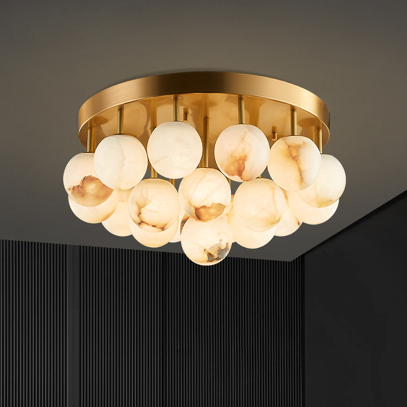 現代簡約設計師全銅客厛過道吸頂燈輕奢高耑藝術雲石圓球餐厛燈具