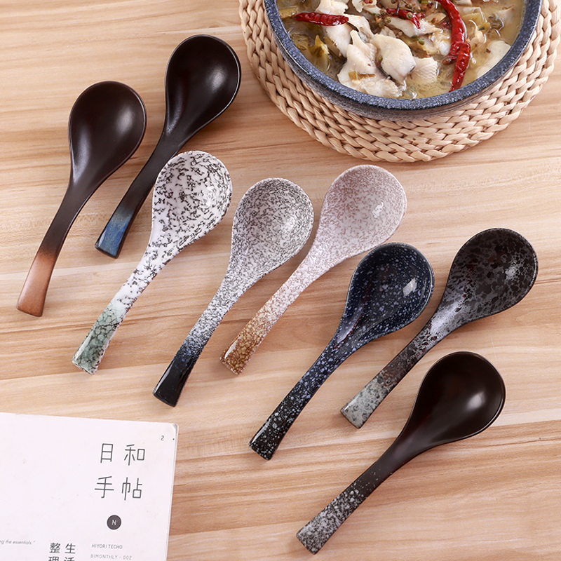 日式陶瓷大湯勺 商用創意調羹家用長柄粥勺飯勺 餐廳餐具 復古風