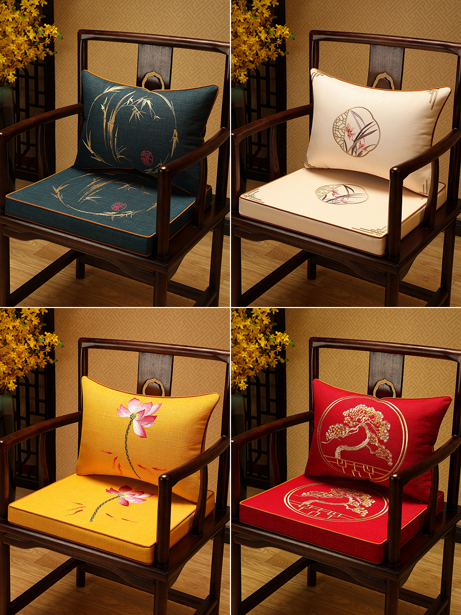 新中式布藝椅墊加厚紅木沙發墊實木太師椅圈椅乳膠座墊茶椅墊 (4.8折)