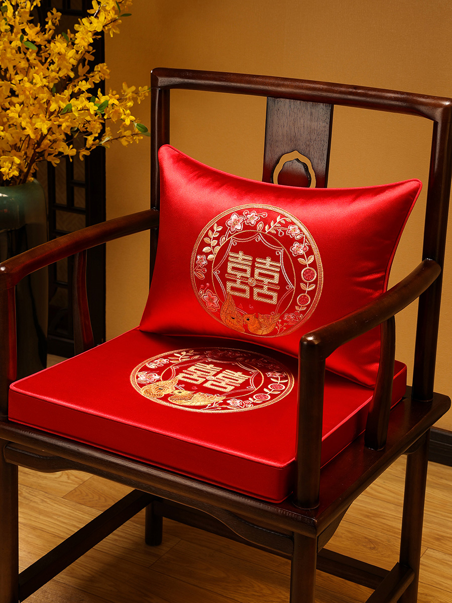中式結婚椅墊 50X44乳膠 坐墊喜字新婚喜慶紅色