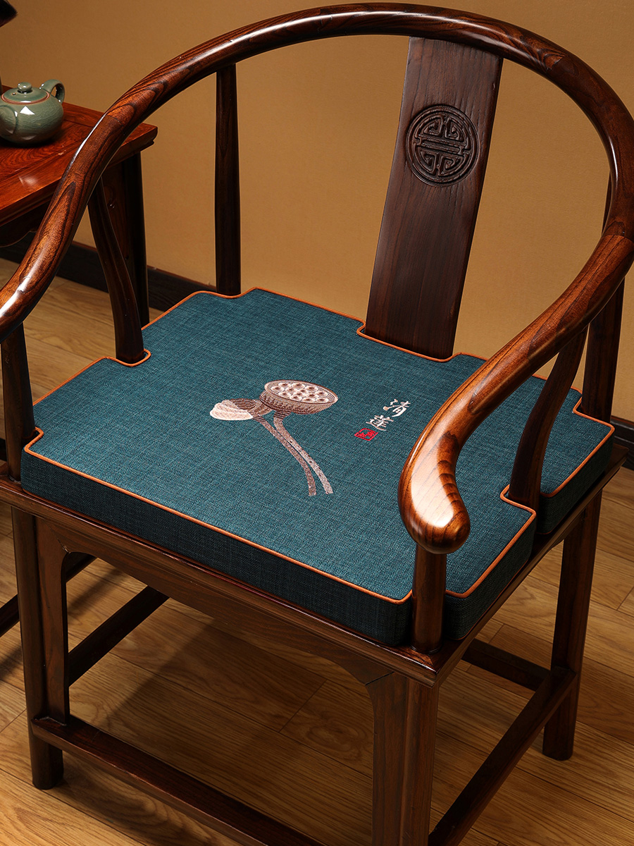 中式風格紅木傢俱圈椅墊布質幾何圖案卡口坐墊可用於茶椅椅凳
