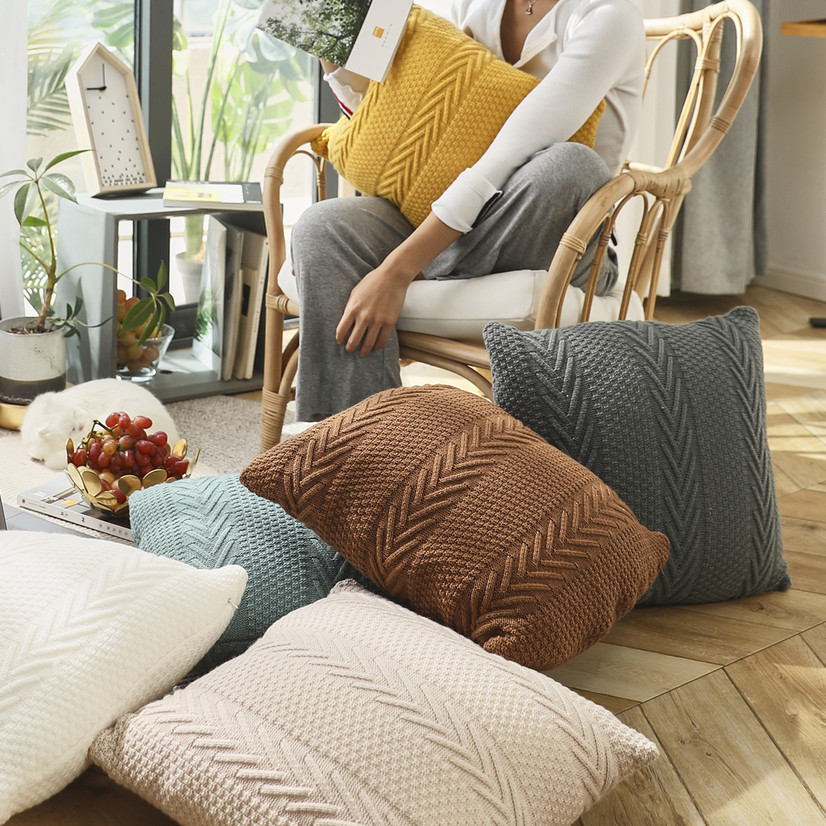 北歐針織抱枕裝飾沙發靠墊攝影裝飾方枕頭靠枕
