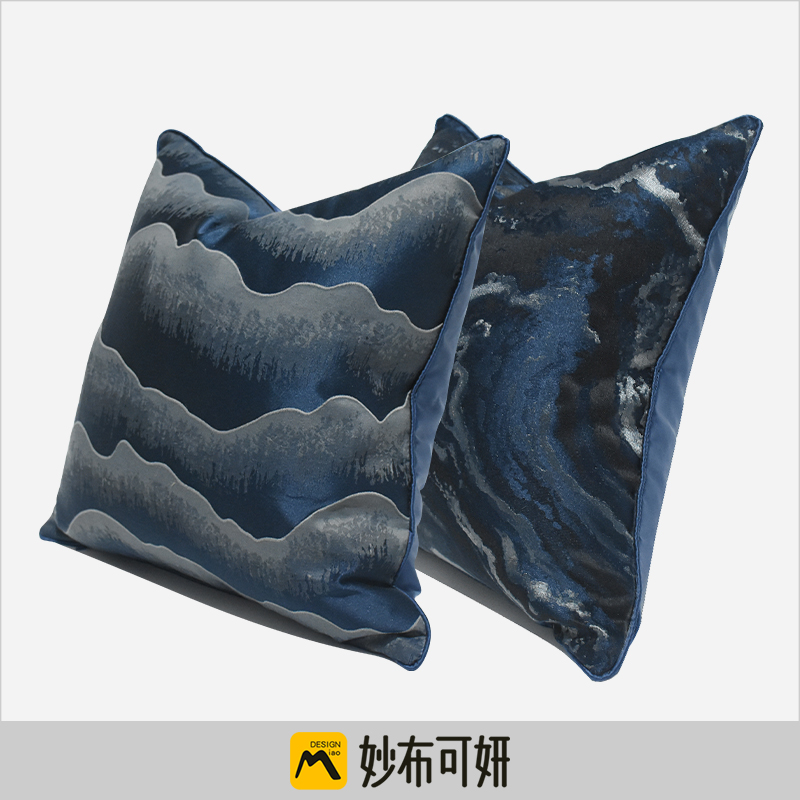 客廳中式深藍波紋抱枕套風格現代簡約沙發靠墊套適用午睡