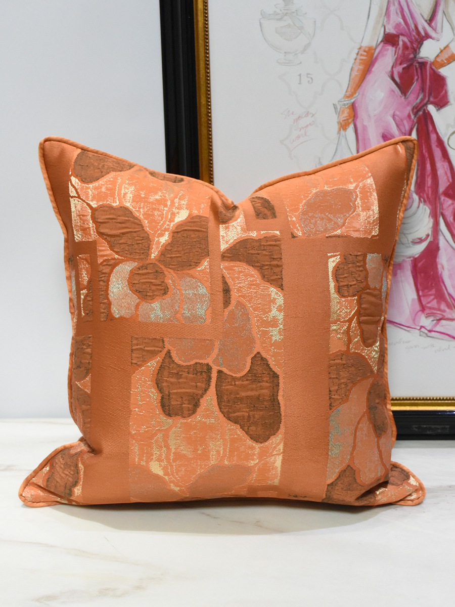 輕奢田園風裝飾抱枕靠窗靠墊床頭方形枕抽象圖案橙色靠包軟裝樣板間抱枕