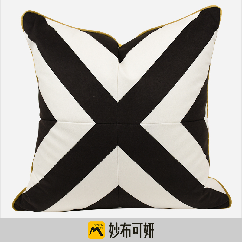 簡約幾何圖案黑白靠枕套 裝飾客廳午睡正方形棉抱枕套