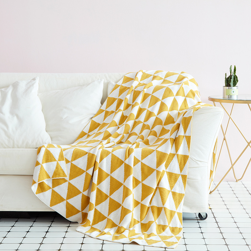 溫暖相伴 黃白三角 全棉材質 午休織毯