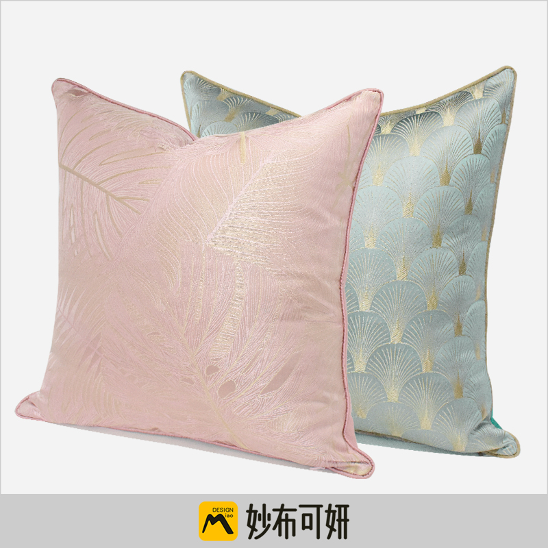 中式花卉沙發靠墊新藍色幾何圖案抱枕小腰枕小靠包大腰枕