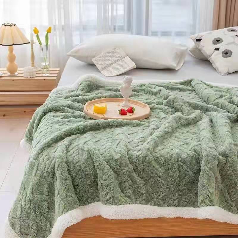 北歐風聚酯纖維樣板間絨毛毯雙層毛毯客廳臥室床蓋毯