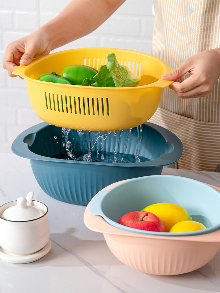 歐式塑料瀝水籃  洗菜盆廚房家用水果盤淘米洗米水果籃