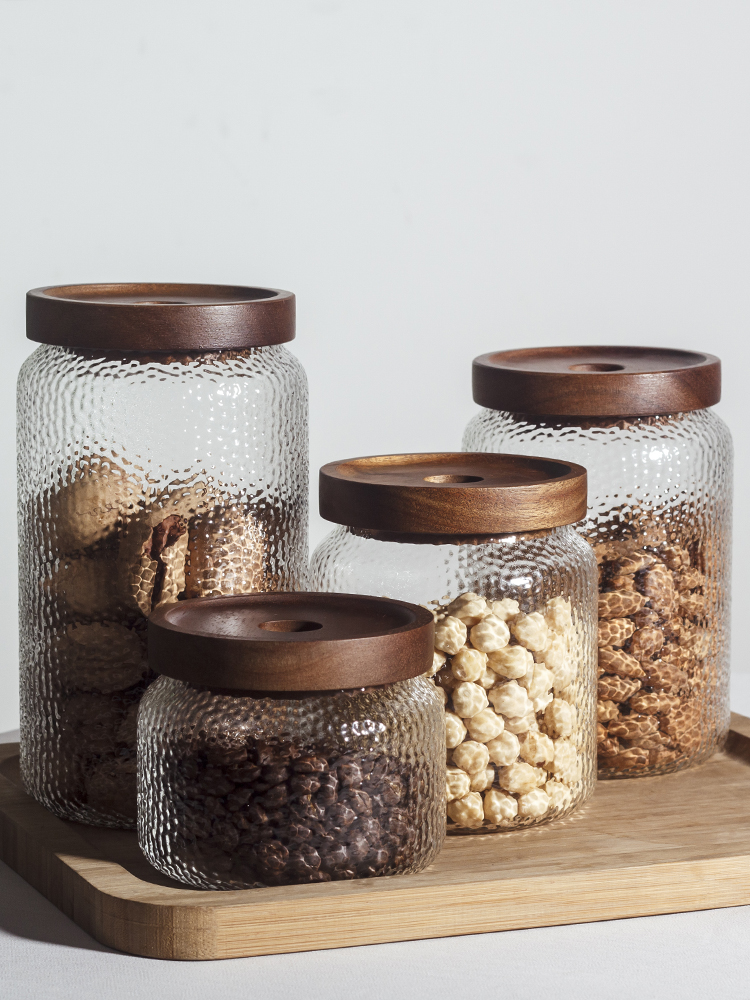 日式小清新風格玻璃密封罐食品級茶葉咖啡豆儲存罐堅果雜糧收納瓶