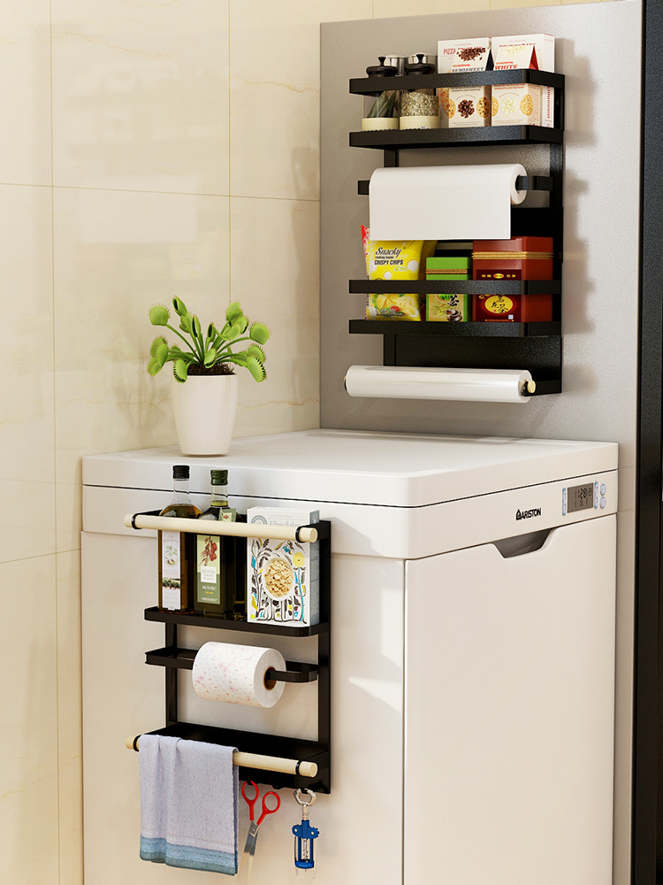 磁吸免打孔角架置物架廚房收納架3層洗衣機冰箱置物架