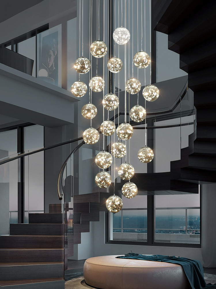 北歐滿天星魚線型吊燈簡約現代風格適用樓梯複式住宅附6個led燈源