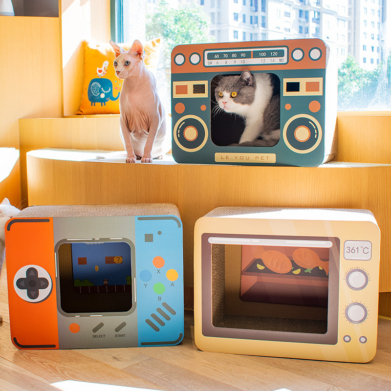 收音機造型貓抓板 立式瓦楞紙貓屋 玩具 不掉屑 遊戲機 貓抓板