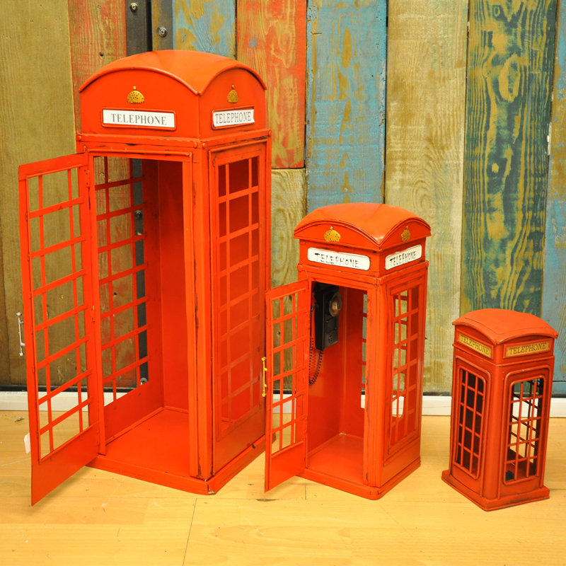 復古懷舊鐵藝攝影道具英國倫敦電話亭鐵儲錢罐書架擺件裝飾品 (8.3折)