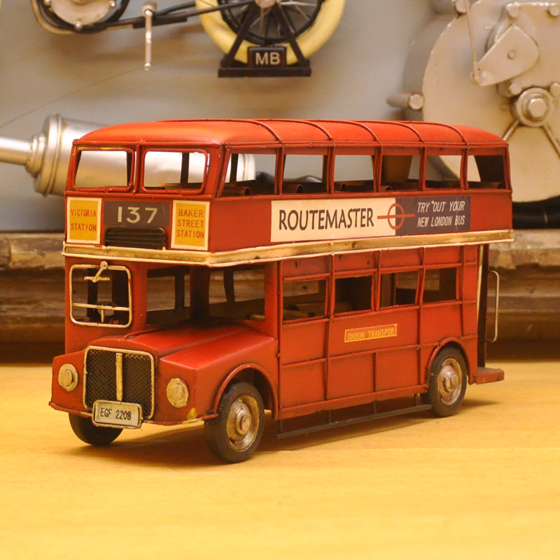 懷舊風格英國雙層巴士車模型鐵藝擺件裝飾創意禮物 (2.9折)