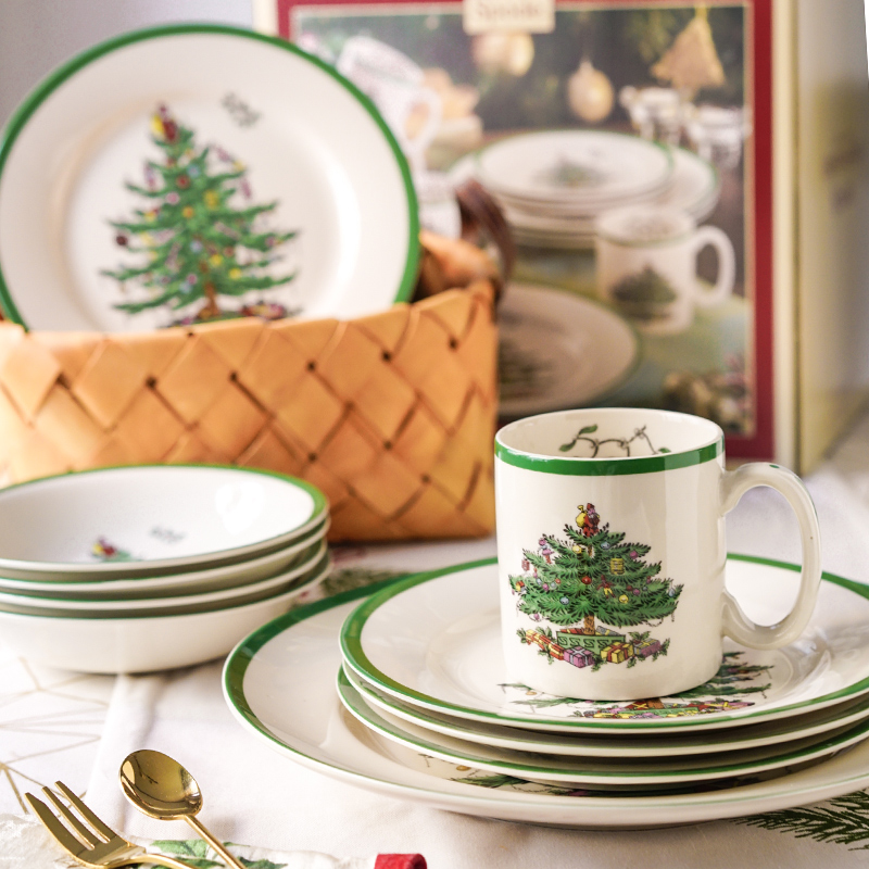 聖誕風彩繪手繪陶器餐具套組 創意陶瓷牛排盤湯碗沙拉碟