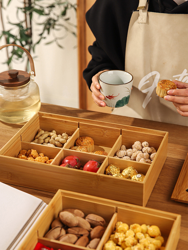 中式復古風木製果籃圍爐煮茶必備分類收納讓年貨零食更顯精緻