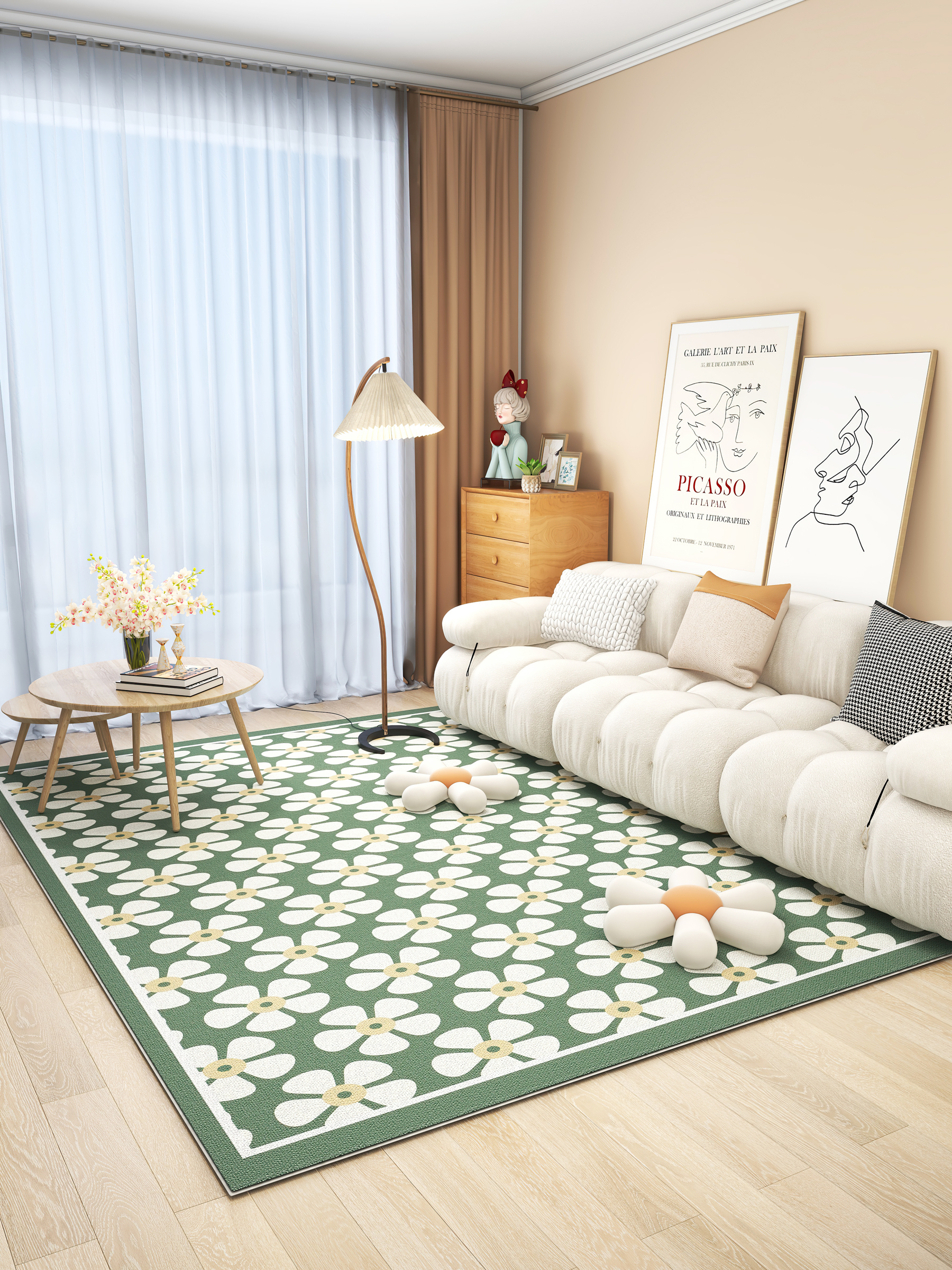北歐風格客廳臥室地毯 2023新款ins風床邊毯 高級感茶几毯房間女生綠色