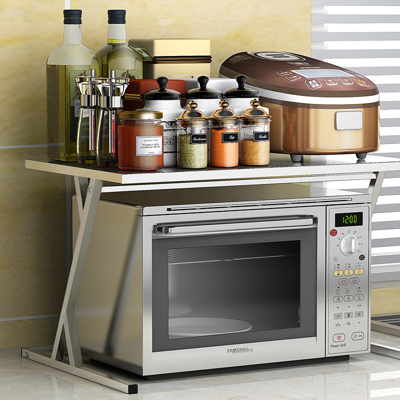 北歐風格不鏽鋼廚房置物架2層 電飯煲雙層烤箱架微波爐收納用品