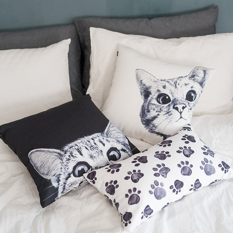 北歐簡約可愛貓咪帆布抱枕客廳沙發靠墊床頭靠枕套