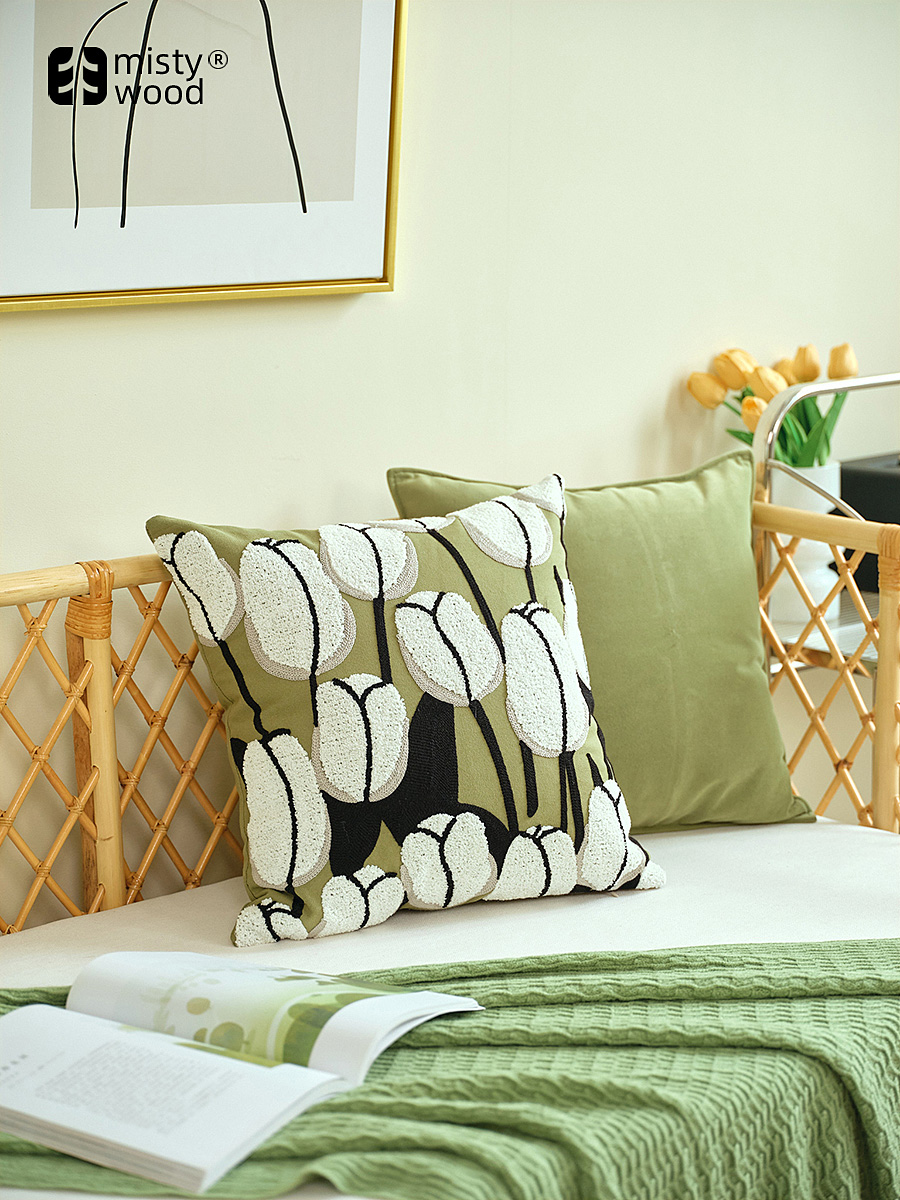 綠色田園風抱枕 舒適靠墊 沙發客廳臥室軟裝抱枕套