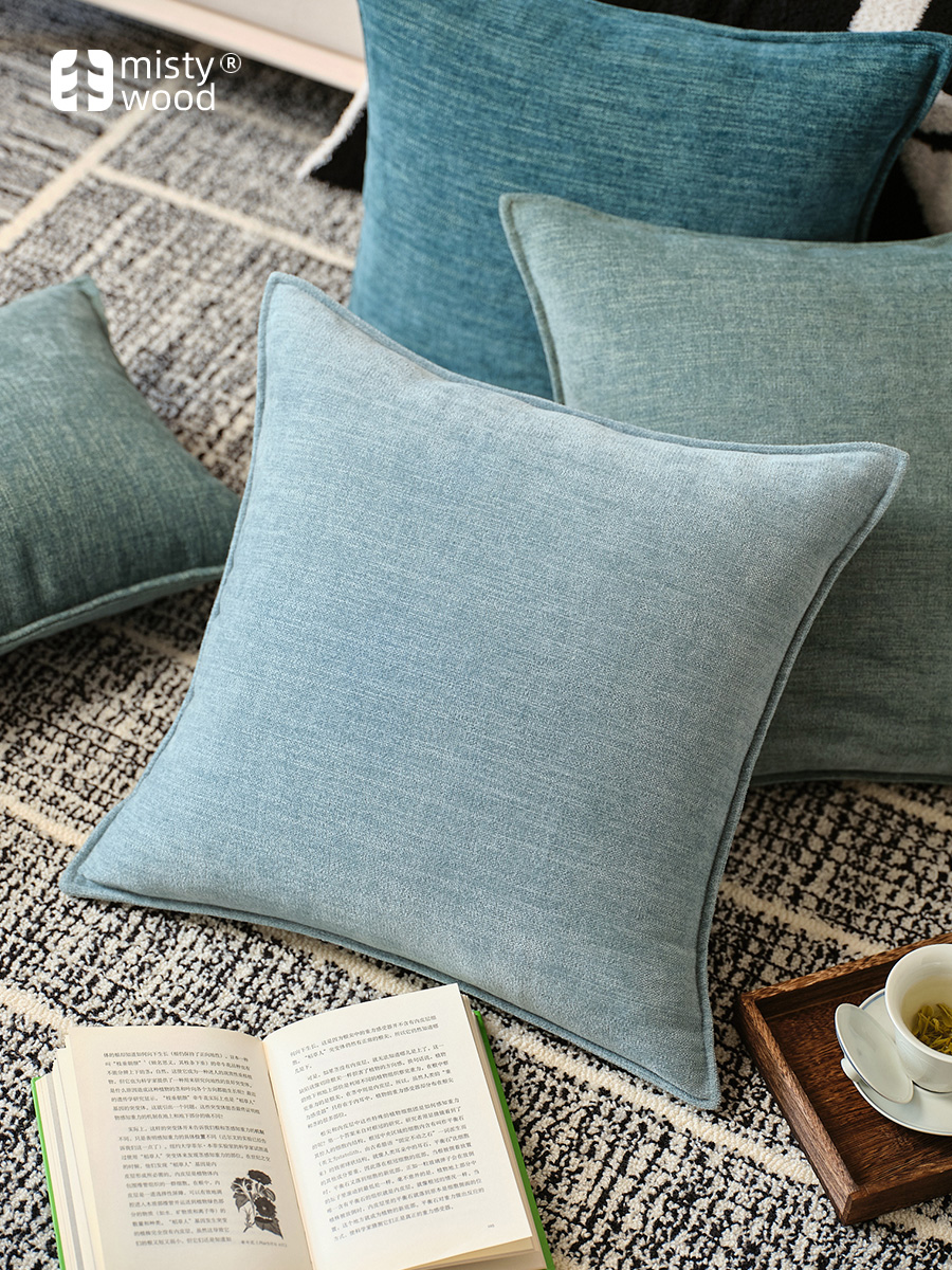 清新風格中式抱枕枕套綠色雪尼爾材質純色簡約圖案適用於客廳家用 (8.3折)