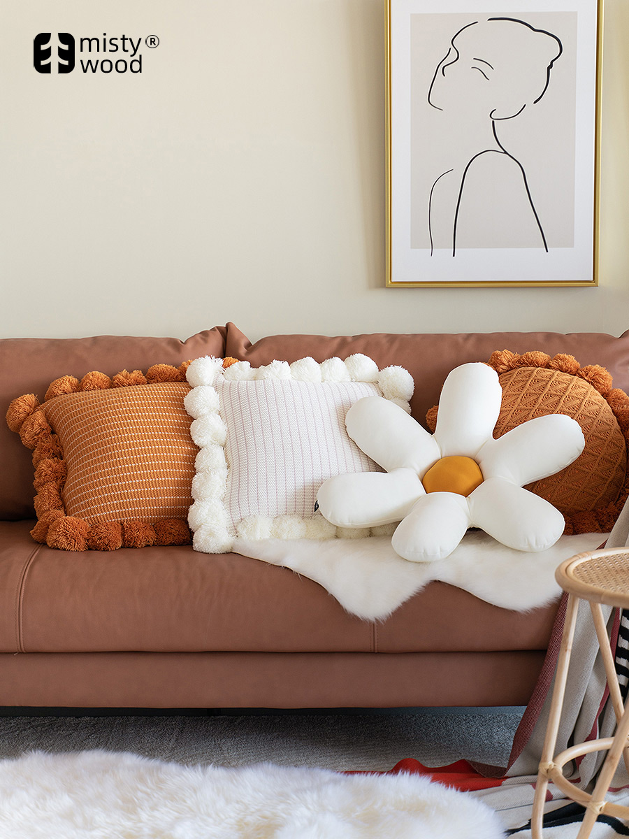 橙色北歐風格抱枕套 靠墊 圓形聚酯纖維客廳沙發靠枕 (6.5折)